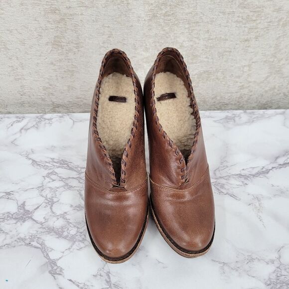 Ugg Jamison Whipstitch Ankle Boots Bootie Brown Leather Women's Heeled Platforms - Picture 2 of 15